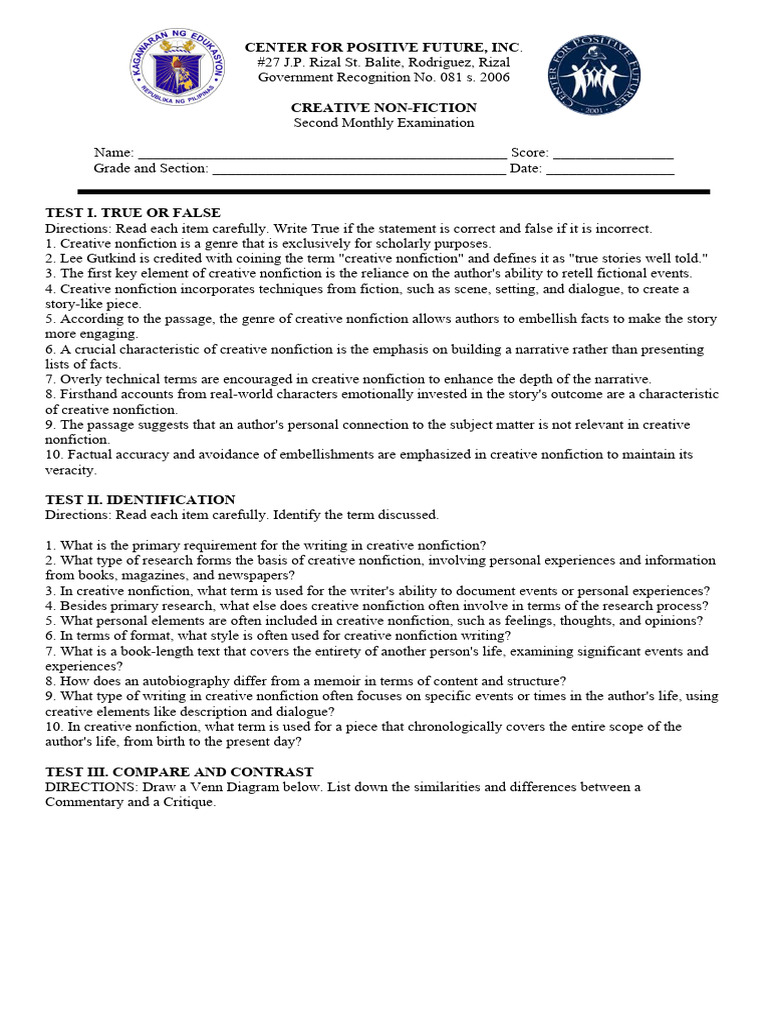 Creative Non Fiction Pdf Creative Nonfiction Cognition