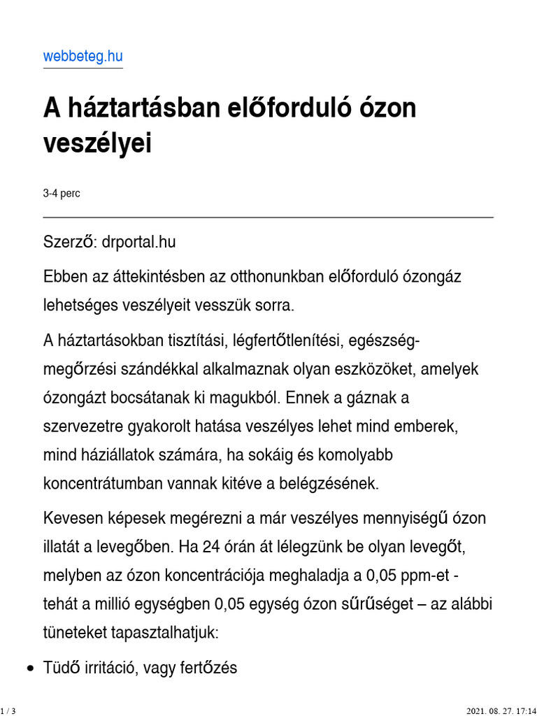 A Háztartásban Előforduló Ózon Veszélyei | PDF