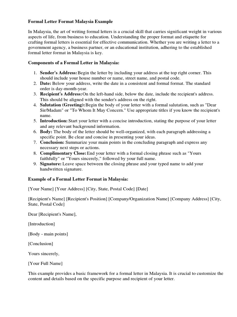 Formal Letter Format Malaysia Example | PDF