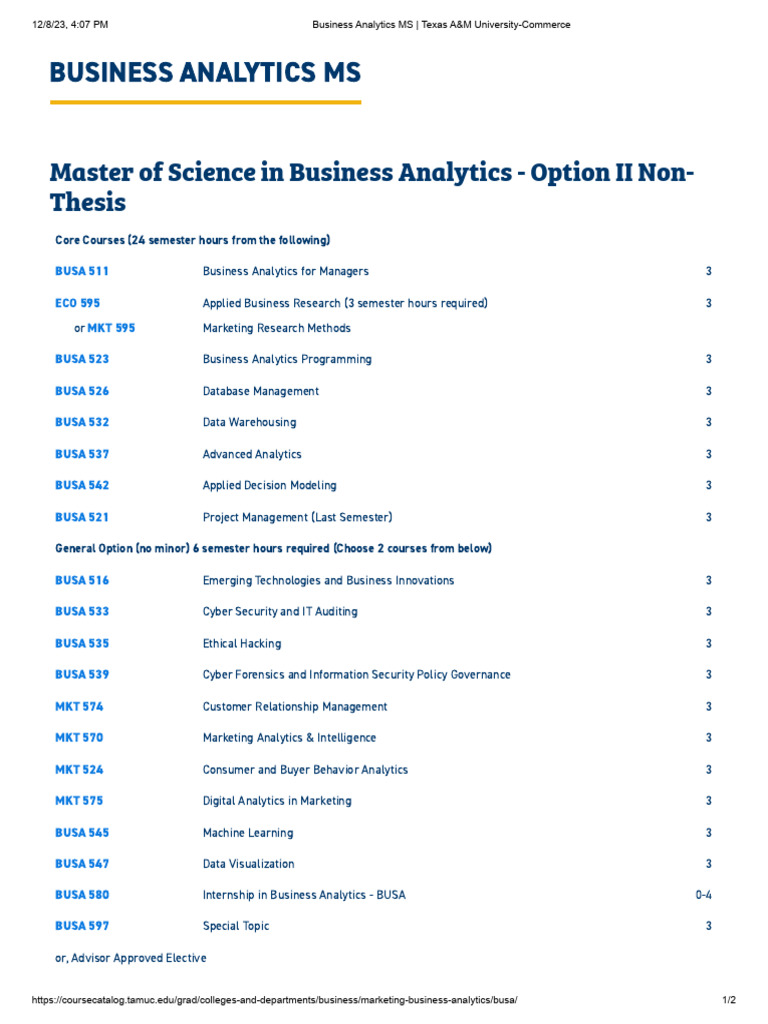 Business Analytics MS Program Overview | PDF | Analytics | Data Management