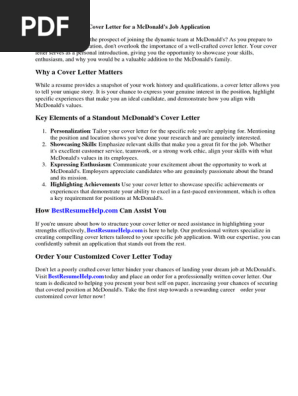 Cover Letter Mcdonalds