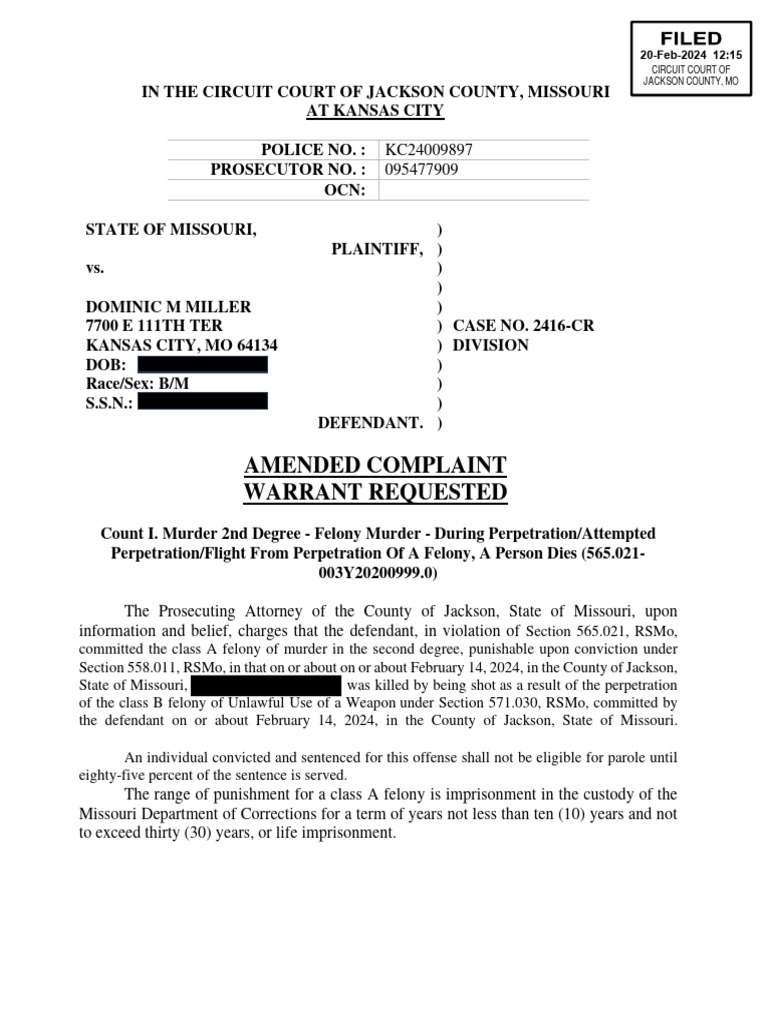 Missouri Court Case Dominic Miller PDF United States Federal