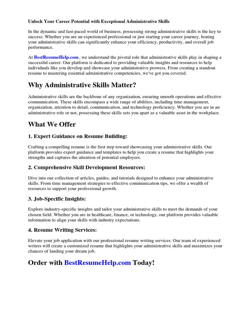 Administrative skills resume download free pdf r sum experience