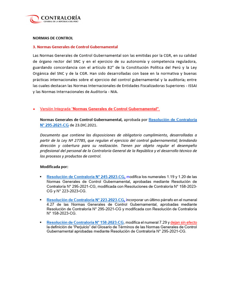 Normas Generales de Control Gubernamental | PDF