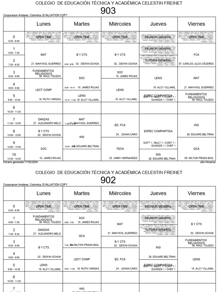 Horario Académico Corporación Andares | PDF | Idiomas del Reino Unido