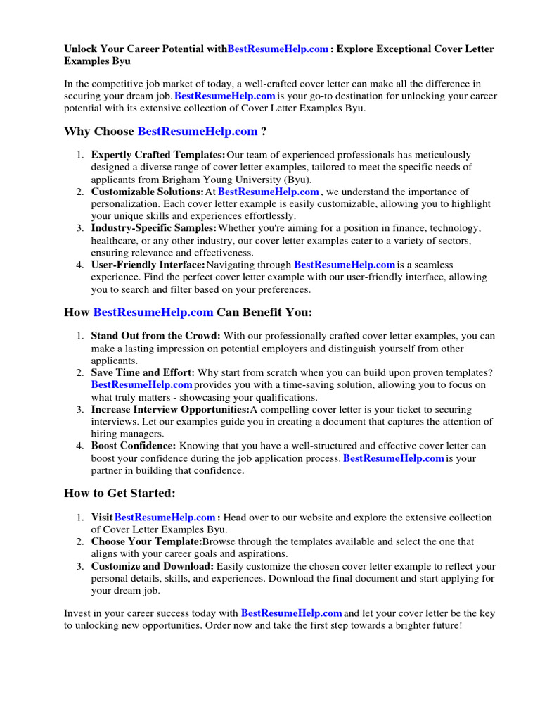 Cover Letter Examples Byu PDF Résumé Experience