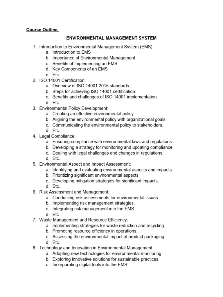 Environmental Management System Course Outline | PDF | Business | Art