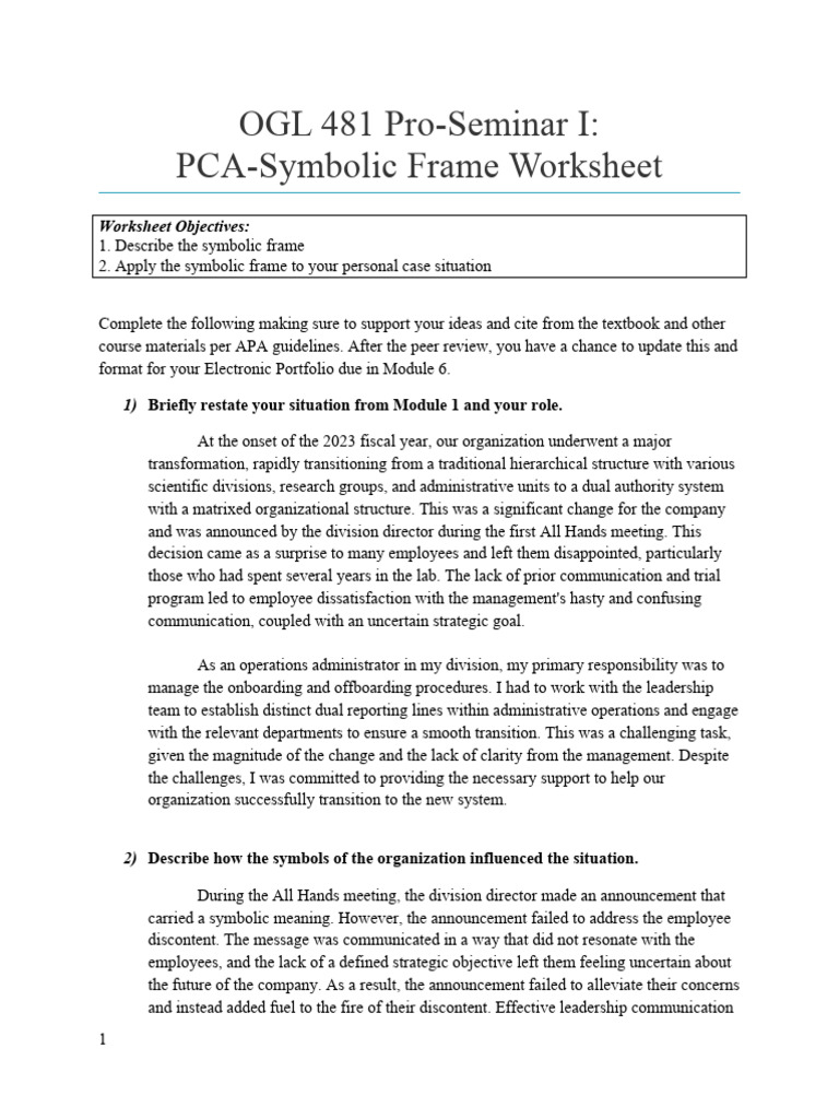5 Symbolic Frame Worksheet | PDF | Goal | Leadership
