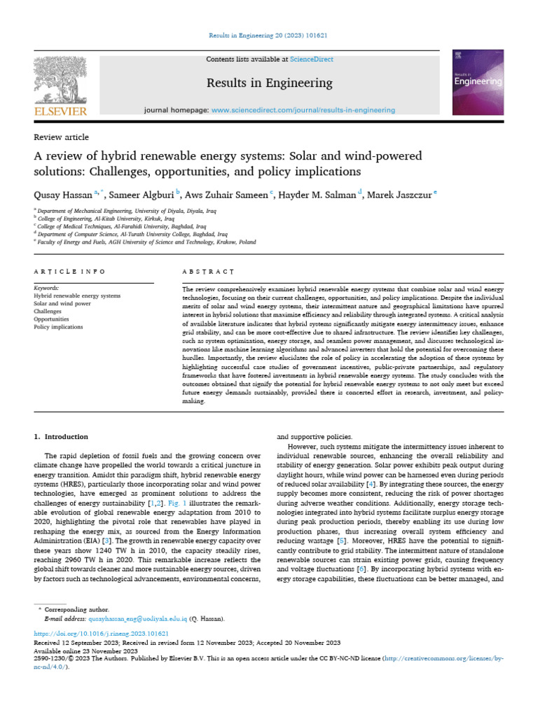Hybrid Renewable Energy Systems Review | PDF | Wind Power | Solar Power