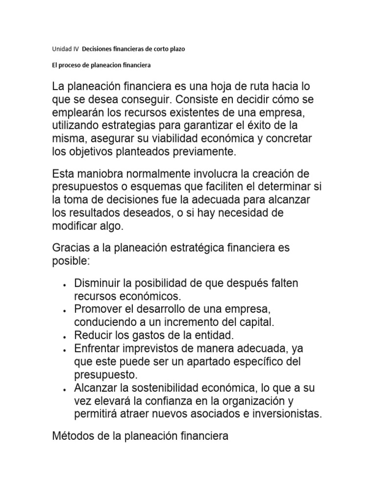 Unidad IV Decisiones Financieras de Corto Plazo | PDF | Bancos | Business