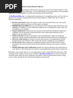 Dental Assistant Resume Objective