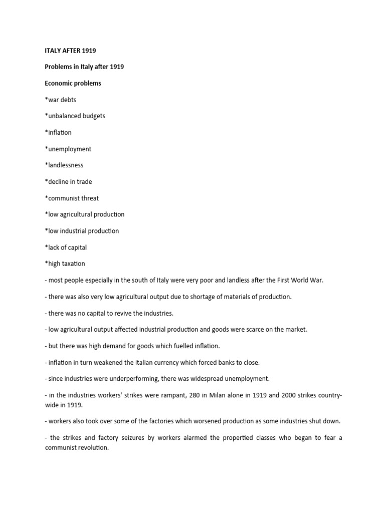 Italy's Post-1919 Challenges & Mussolini's Rise | PDF | Benito ...