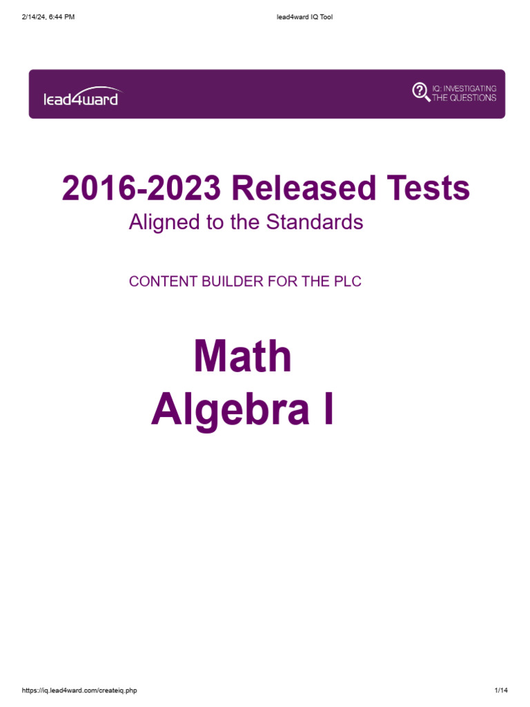 Lead4ward IQ Tool for Algebra Analysis | PDF | Learning | Intelligence ...
