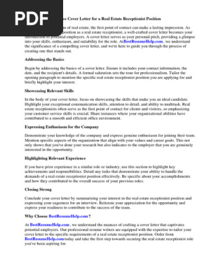 Cover Letter for Real Estate Receptionist Position