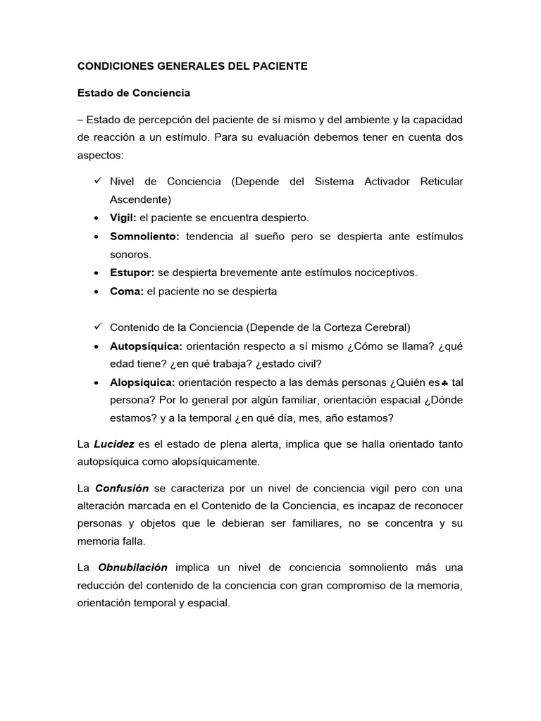 Evaluación del Estado de Conciencia y Marcha | PDF | Memoria | Causas ...