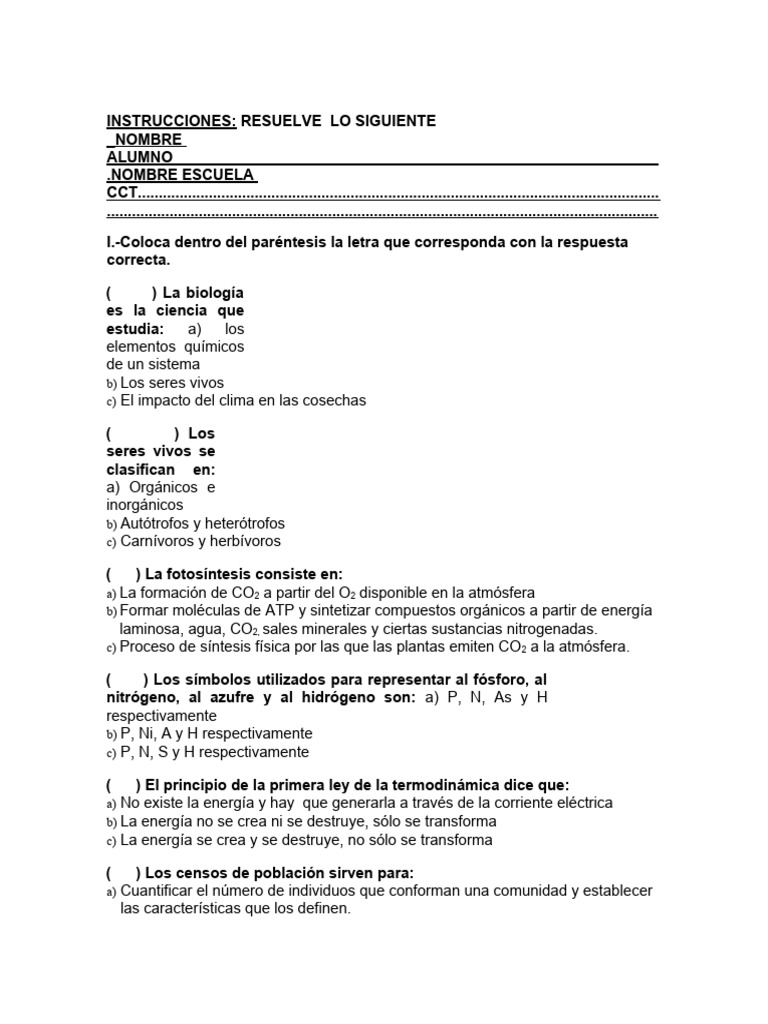 Cuestionario de Biología y Ecología | PDF | Ecología | Entorno natural