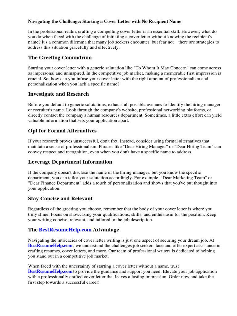 How Do You Start A Cover Letter With No Name | PDF | Résumé 