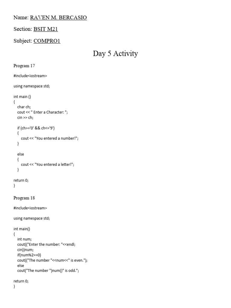 Activity 17 20 | PDF | Computer Programming | C++