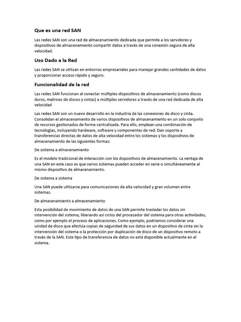 Qué es una red SAN y sus ventajas | PDF | Red de computadoras ...