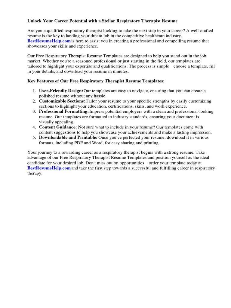 Free Respiratory Therapist Resume Templates Download Free PDF