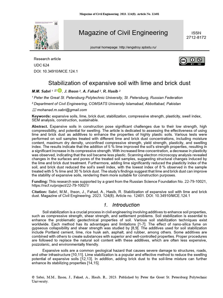 Enhancing Expansive Soil with Lime & Brick Dust | PDF | Soil | Materials