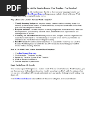 Creative Resume Word Template Free Download