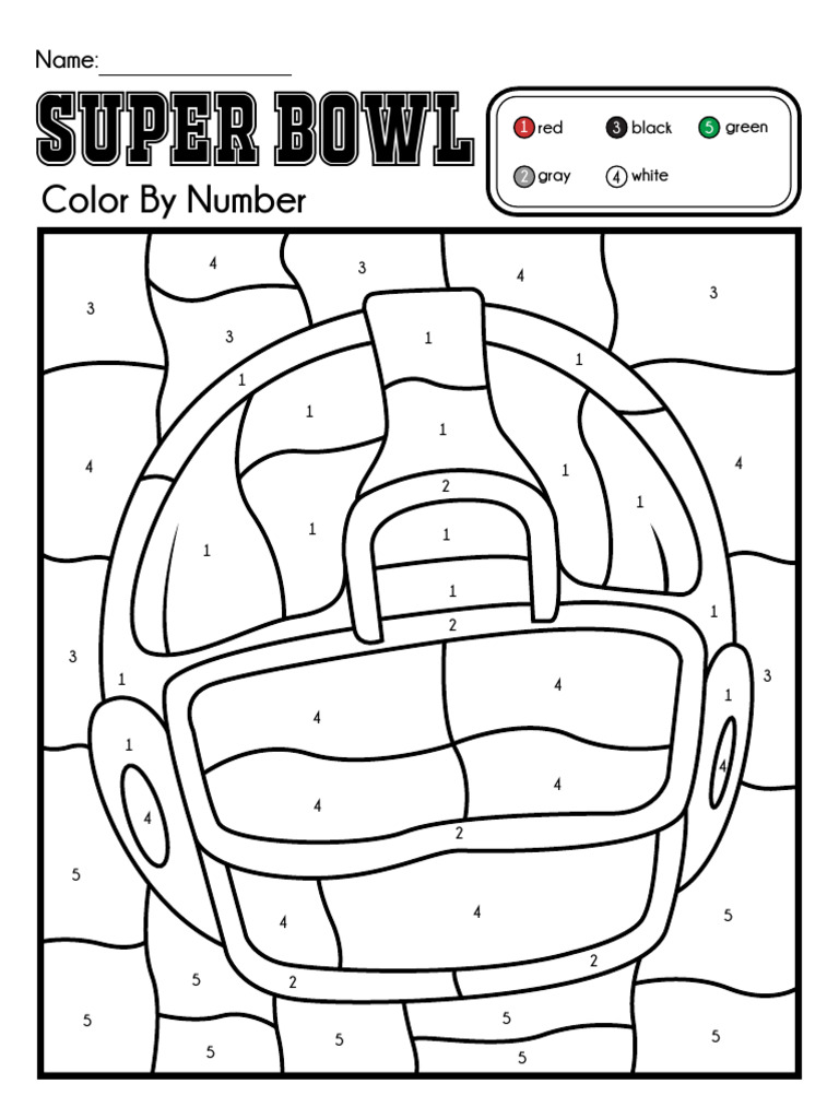 Football super bowl color by number pdf national football league