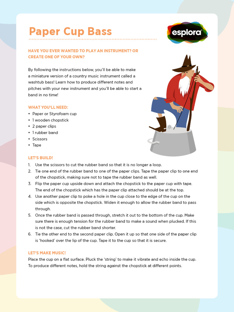 Paper Cup Bass Student Worksheet - WASHTUB BASS FAZER | PDF | String ...