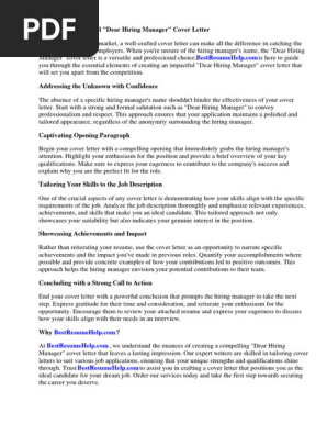 Dear Hiring Manager Cover Letter