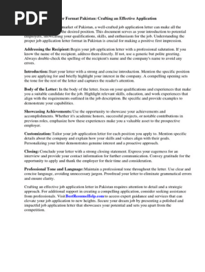 Job Application Letter Format Pakistan