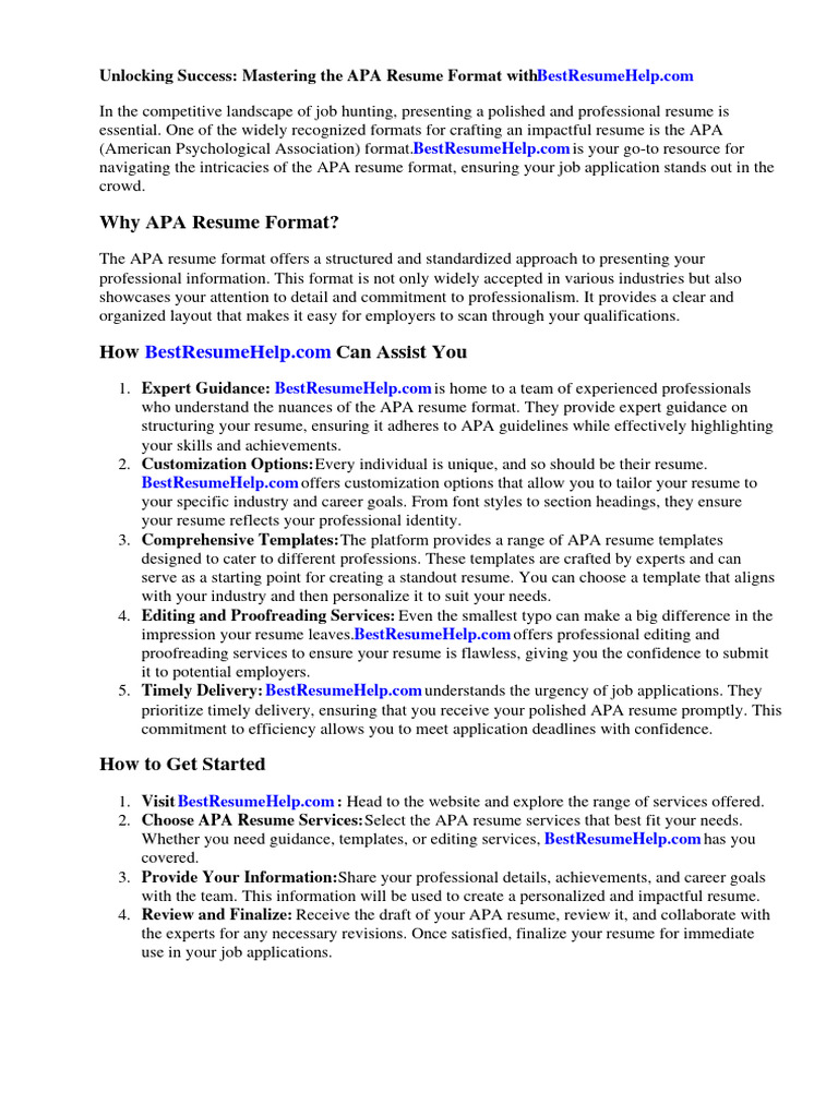 Mastering the APA Resume Format | PDF | Résumé | American Psychological ...