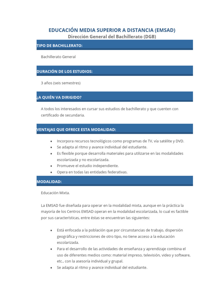 Qué es el EMSAD: Educación a Distancia | PDF