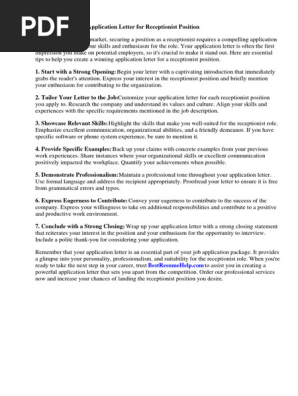Application Letter for Receptionist No Experience