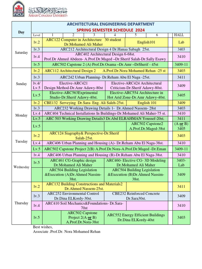 Final ARCSpring Semester Schedule 202324 PDF Real Estate