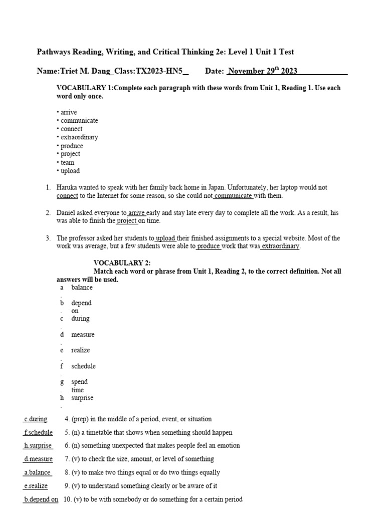 Pathways Rw1 2e U1 Test Pdf Mountains Exploration