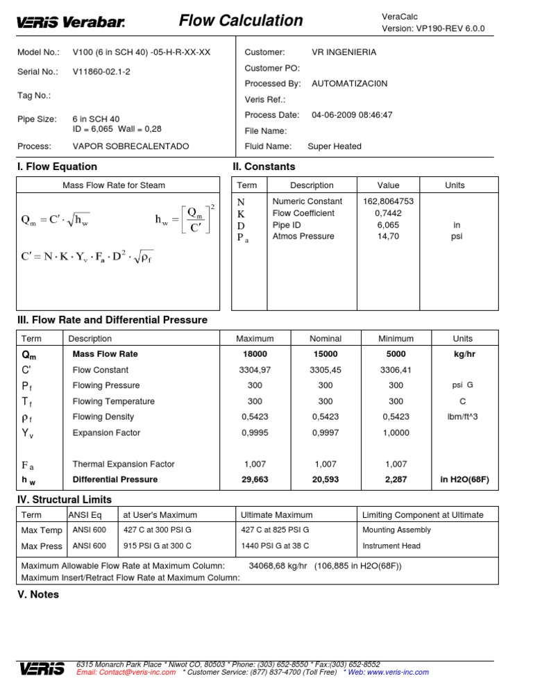 Super Heated Steam Flow Calculation | PDF