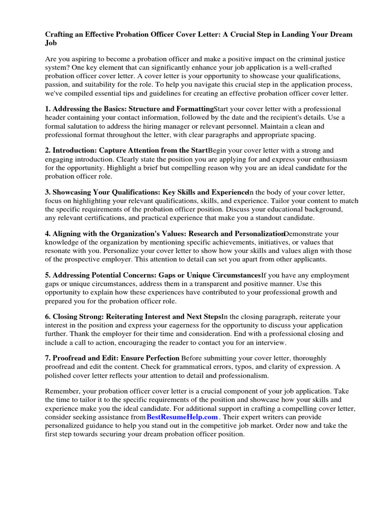 Probation Officer Cover Letter PDF Probation Justice