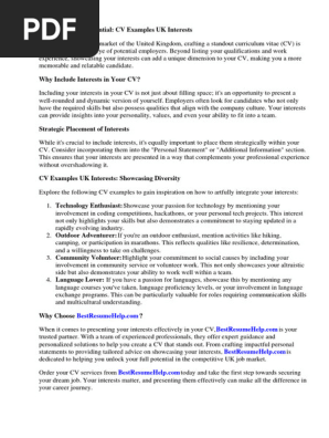 Cv Examples Uk Interests