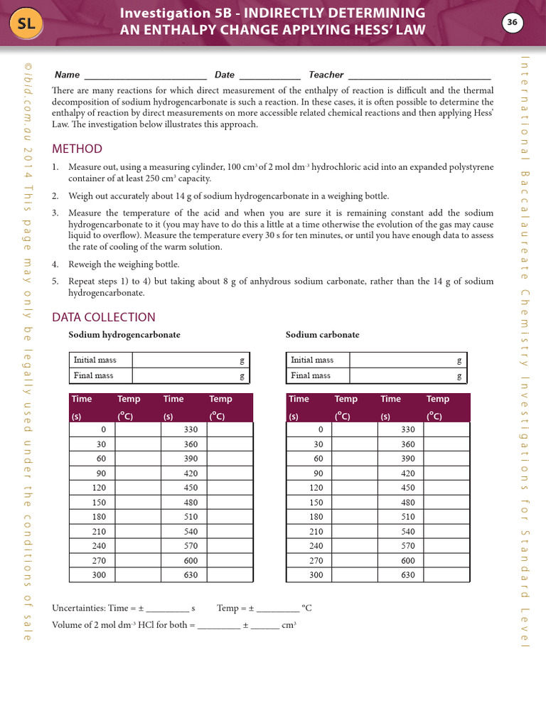 Enthalpy Change via Hess’ Law Investigation | PDF | Chemical Reactions ...