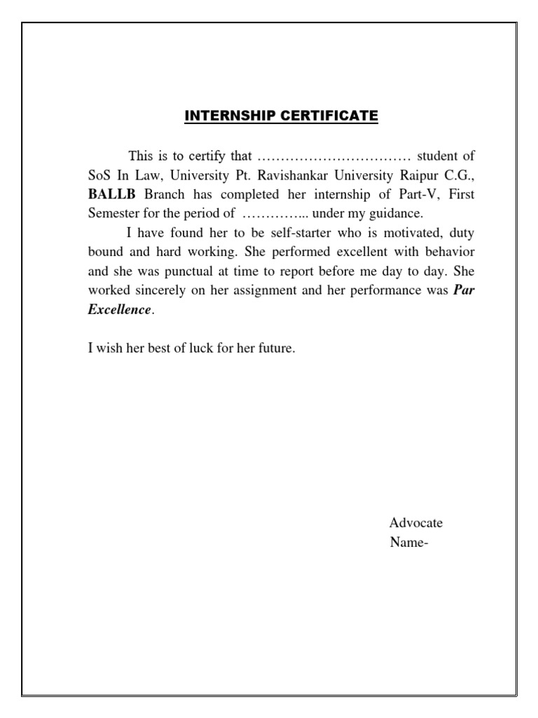 Law Student Internship Certificate | PDF | Self-Improvement