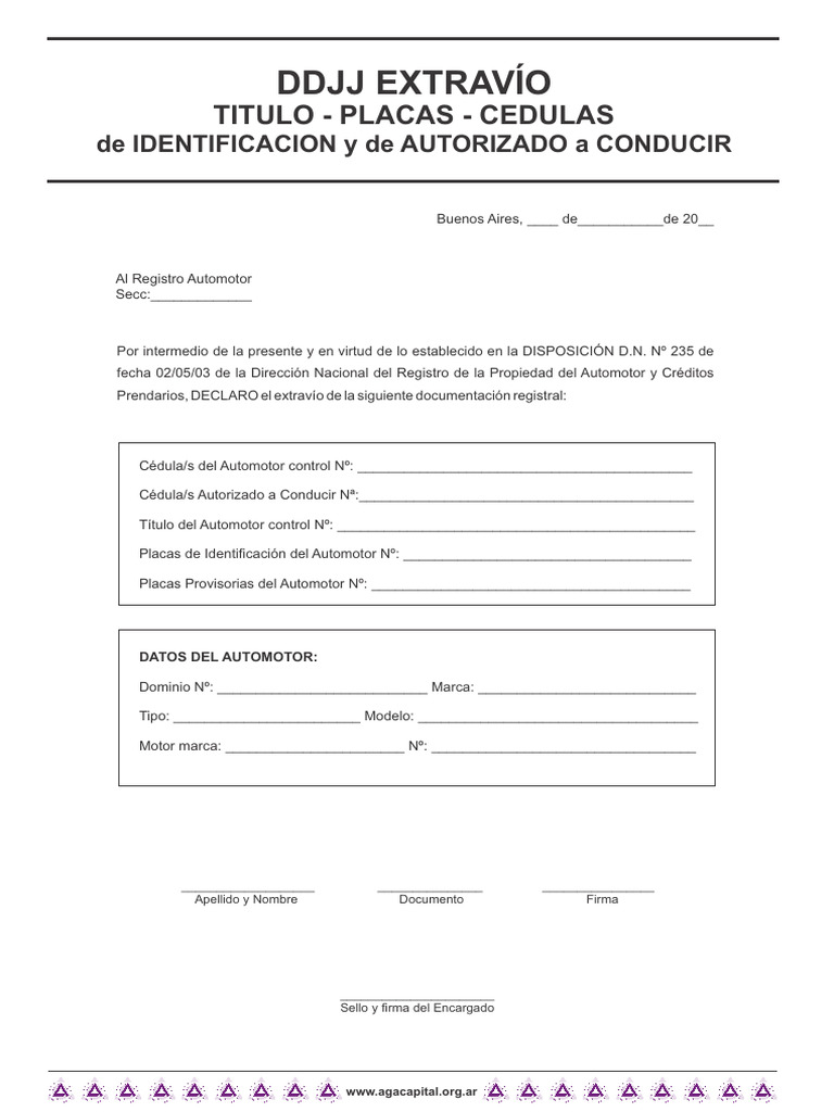 DDJJ Extravío de Documentación Vehicular | PDF