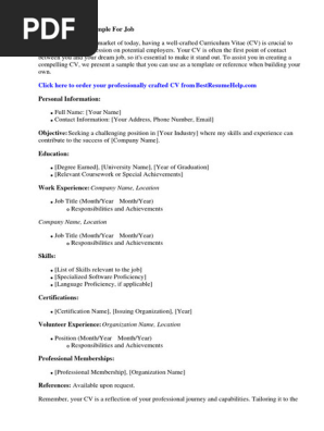 Curriculum Vitae Sample for Job