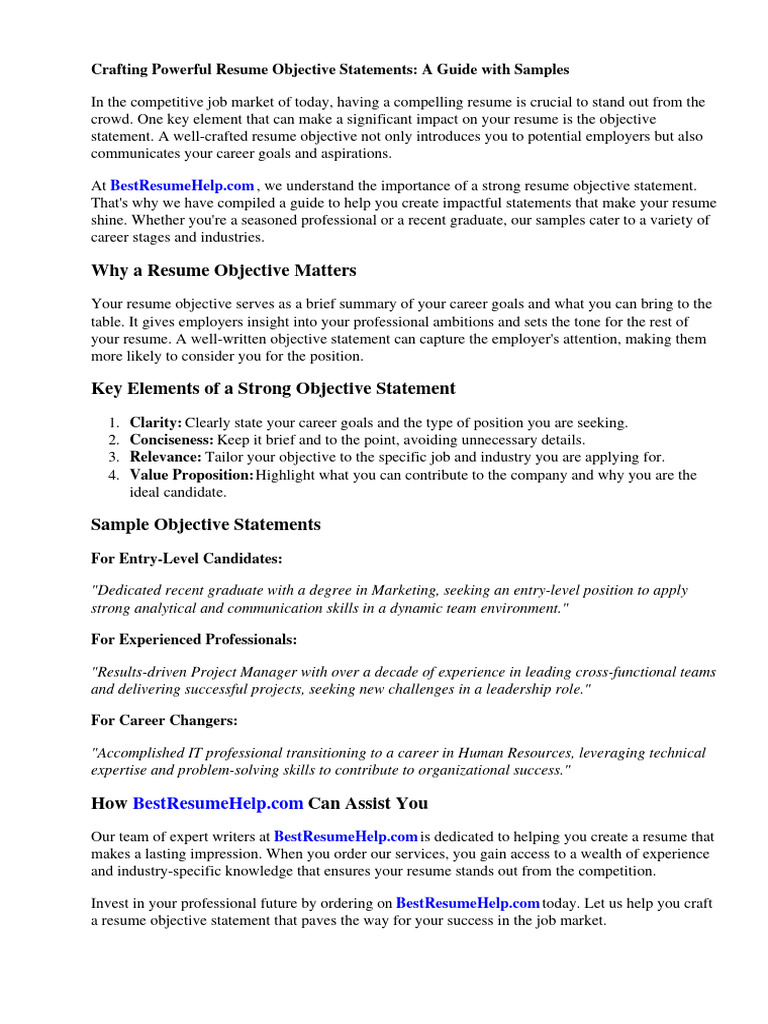 Great Resume Objective Statements - 1710148755