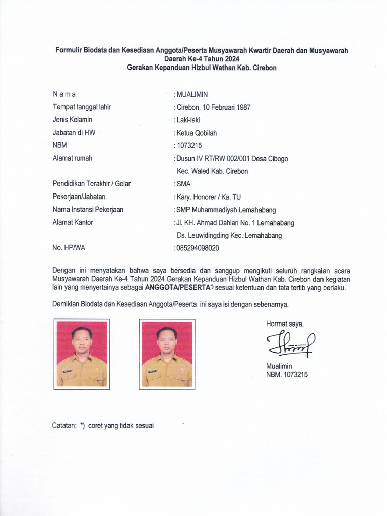 Formulir Biodata Pdf