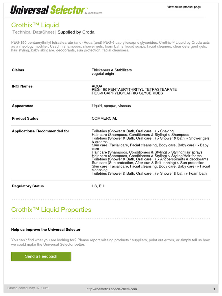 Crothix™ Liquid - Croda | PDF | Shampoo | Skin Care