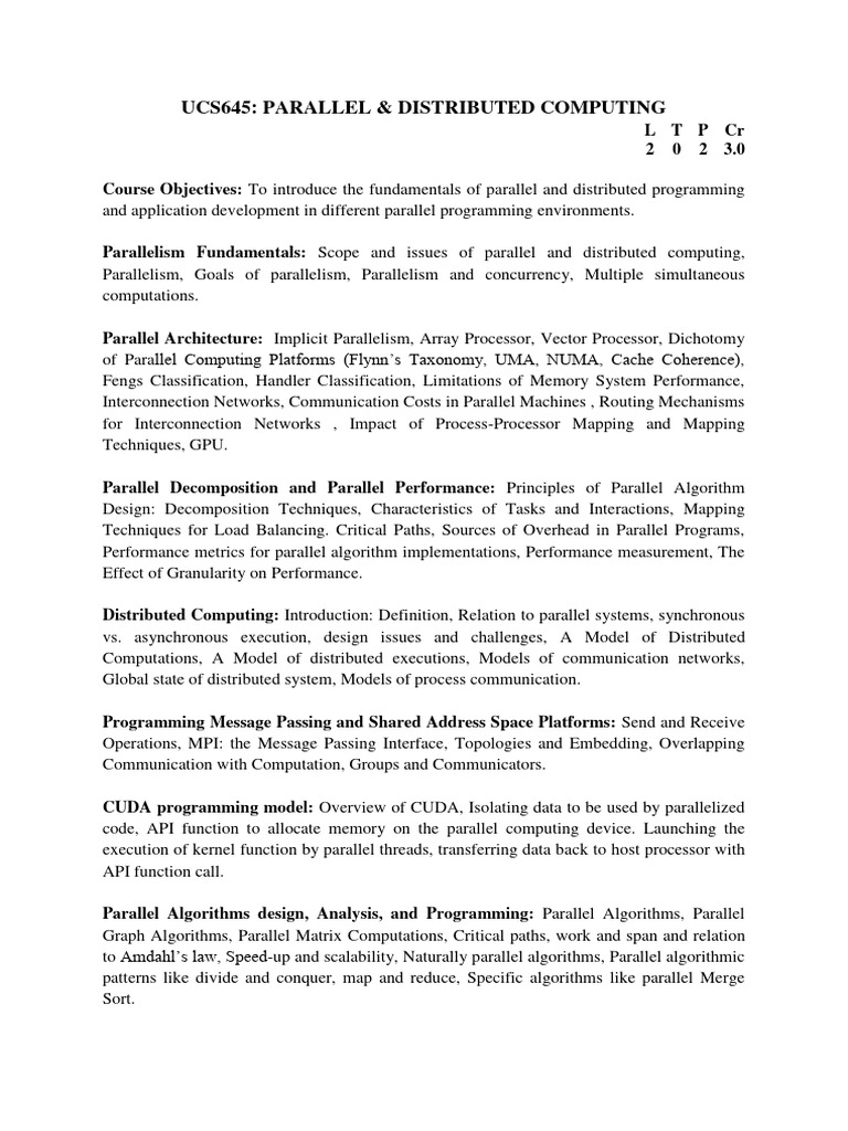 Syllabus pdf parallel computing distributed computing