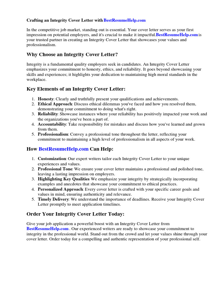 Integrity Cover Letter PDF Integrity Regulatory Compliance