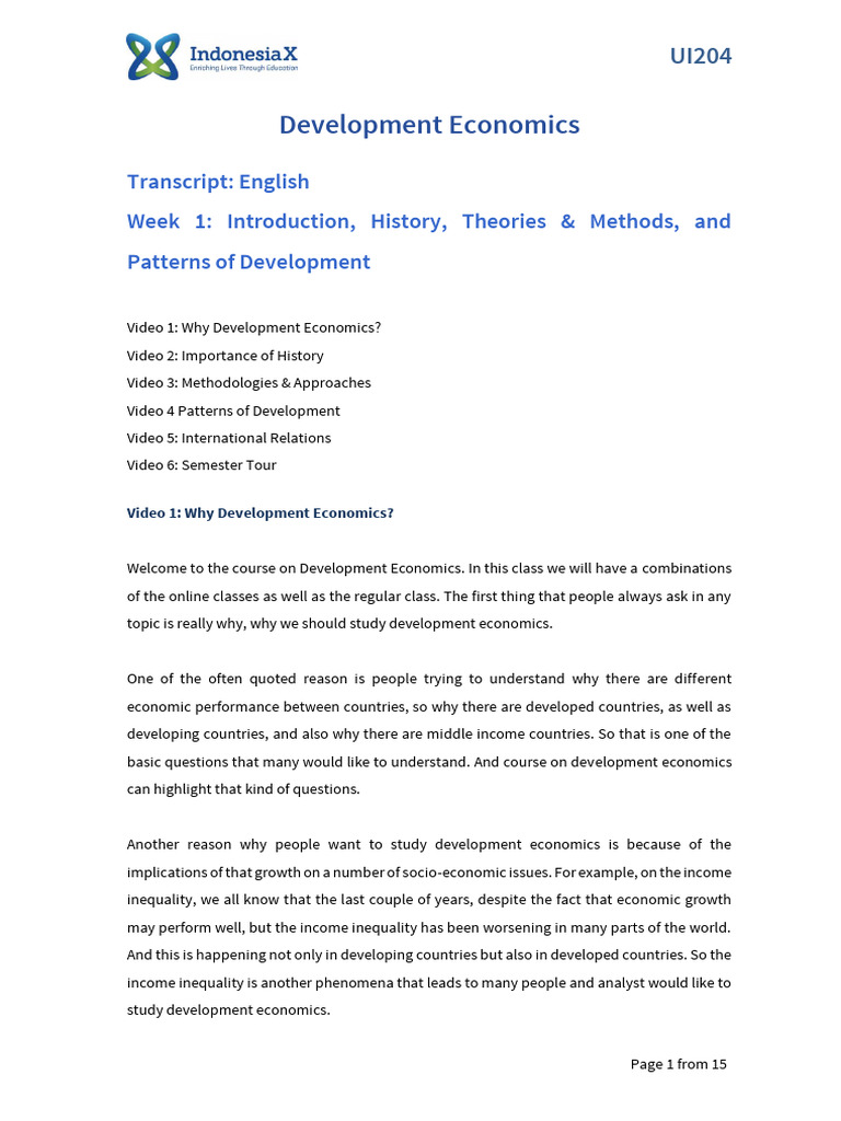 Transcript UI204 Week 1 (EN) 6 | PDF | Economic Growth | Economics