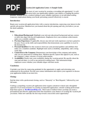 Vacation Job Application Letter Sample