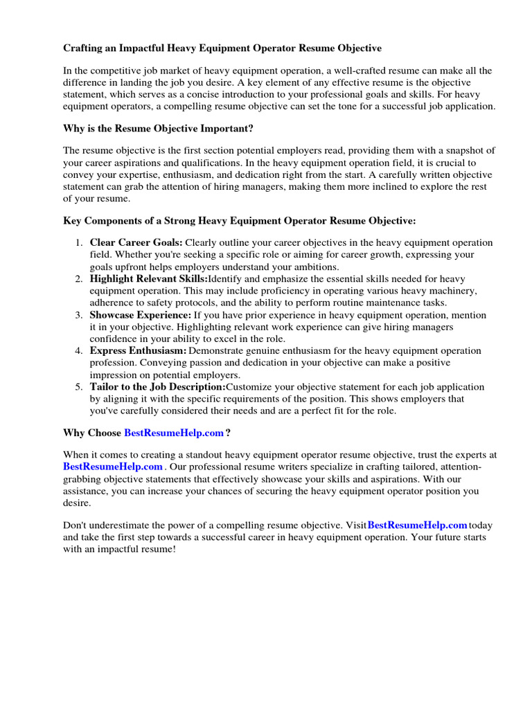 Heavy Equipment Operator Resume - 1710407463